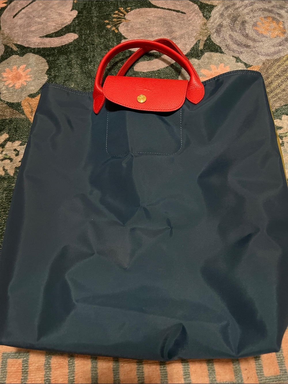 Longchamp Magazine Tote - navy one side and green on the other